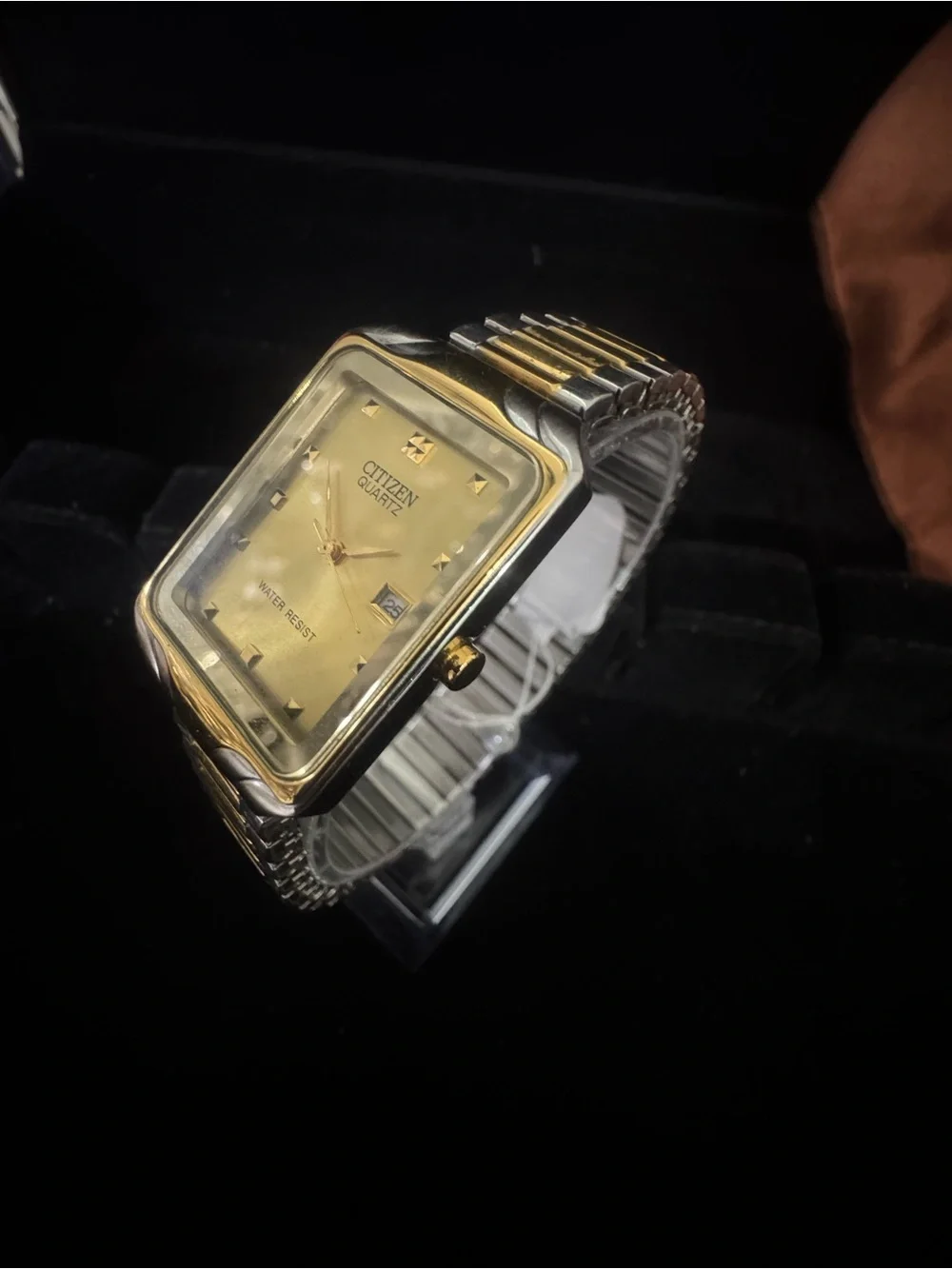 #135 Citizen Two-Tone Gold and Silver Square Dial Dress Watch 27 x 38 mm